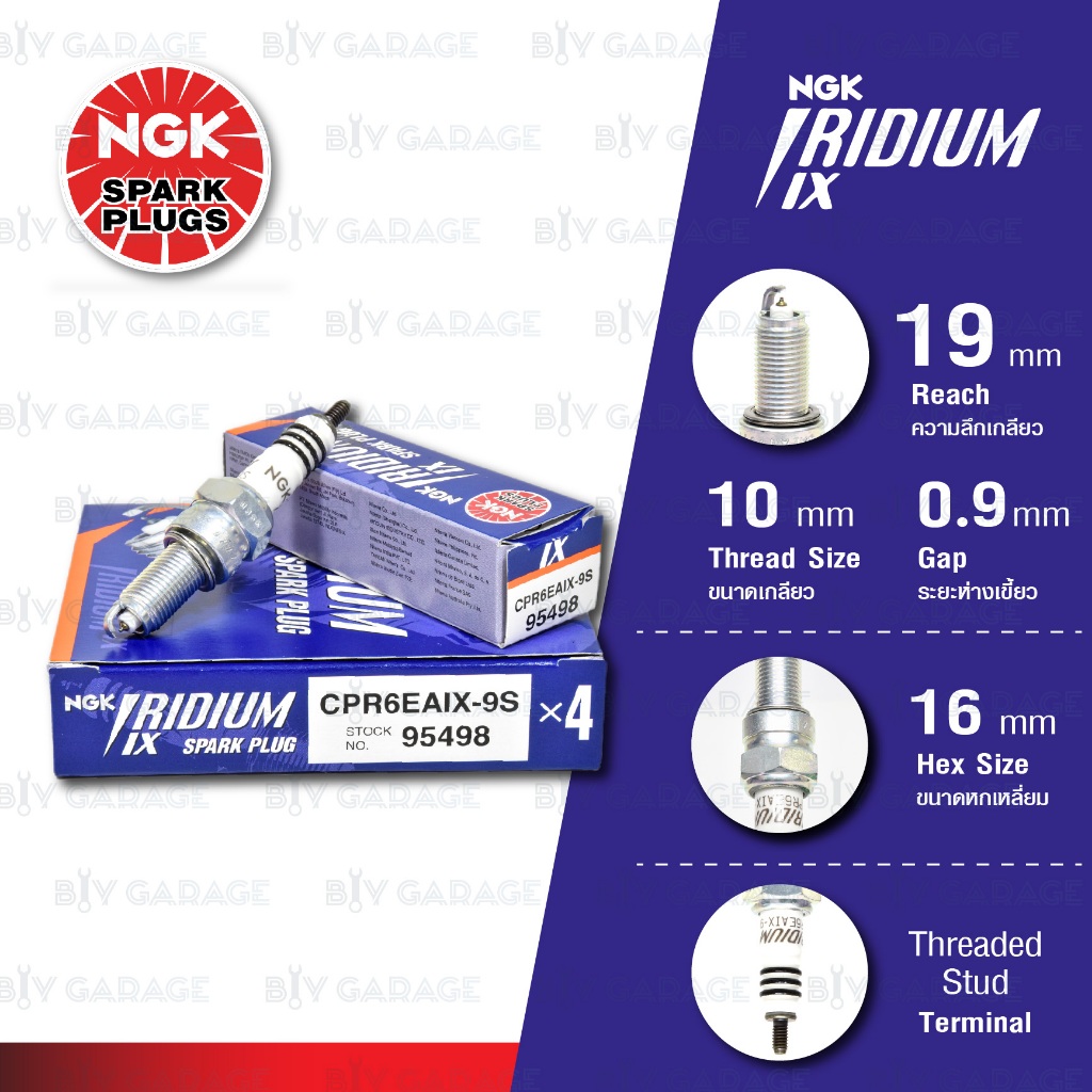 หัวเทียน NGK รุ่น Iridium IX [ CPR6EAIX-9S ] - Honda Dream110i Super cub '14-'16, Dream125, Nice125,