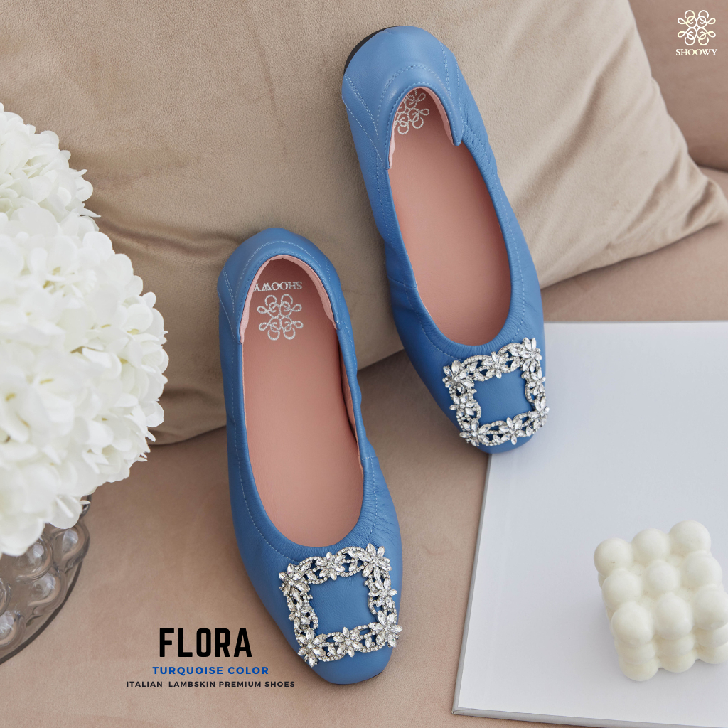 Shoowy รองเท้าหนังแกะ รุ่น Flora Turquoise color (สีฟ้าน้ำทะเล)