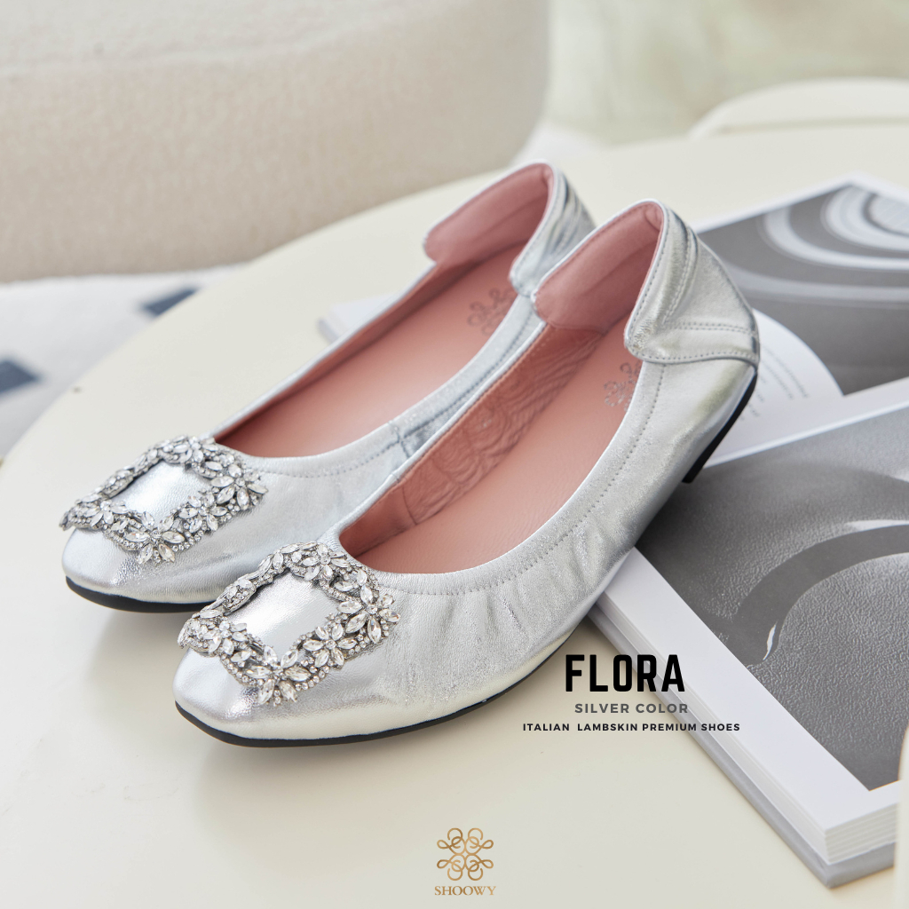 Shoowy รองเท้าหนังแกะ รุ่น Flora Silver color (สีเงิน)