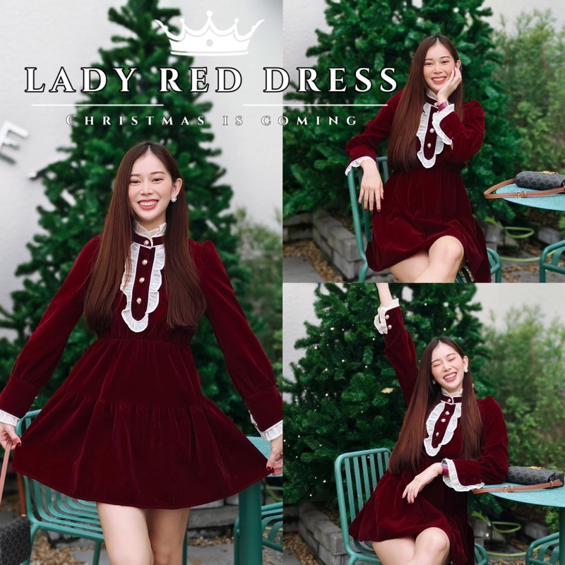 LADY RED DRESS เดรสสีแดง/ดำ กำมะหยี่ สวยมากๆค่ะ