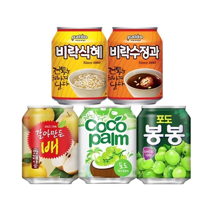 เครื่องดื่มน้ำผลไม้เกาหลี น้ำผลไม้กระป๋องผสมเนื้อผลไม้แท้ Haitai Crushed Juice Bongbong 238 ml. 해태주스