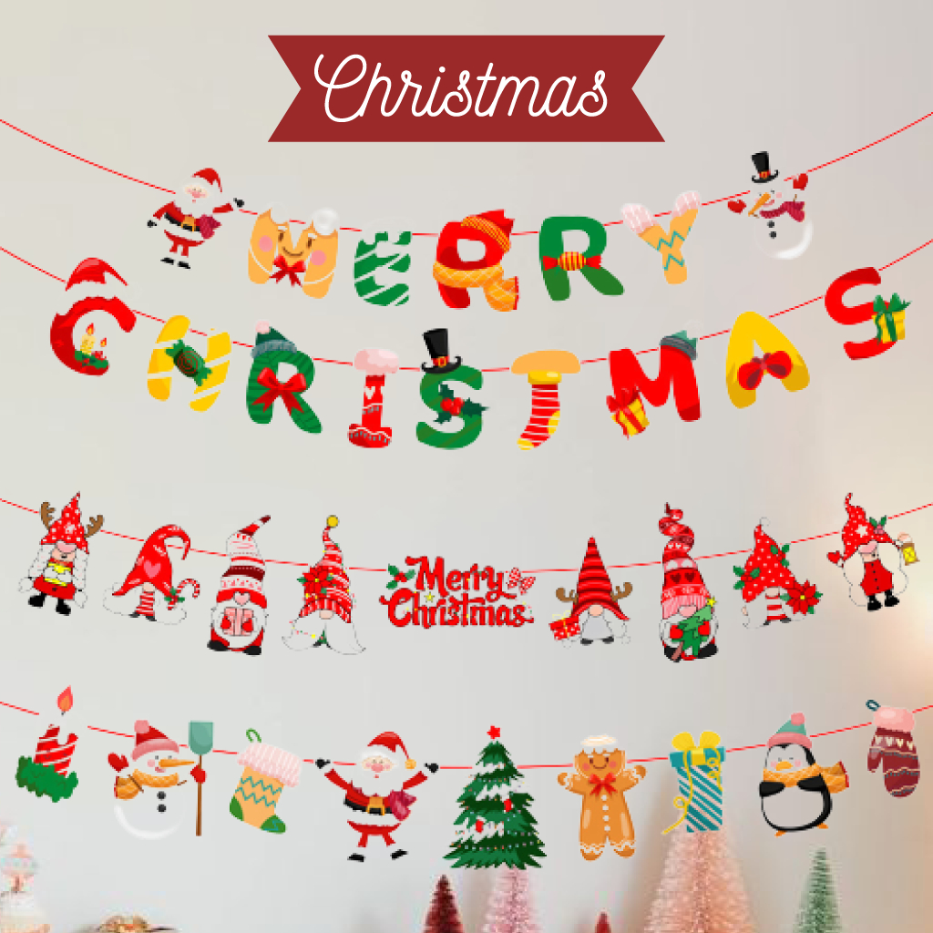 ธงคริสต์มาส Merry Christmas ประดับ ตกแต่ง ปาร์ตี้ ปีใหม่