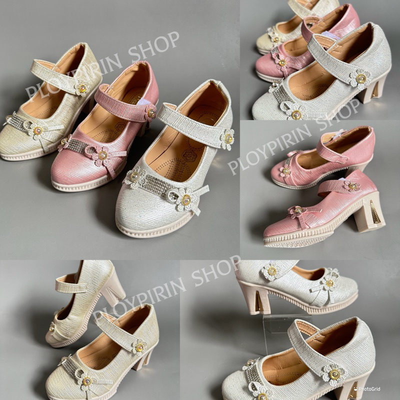 สินค้าพร้อมส่ง รองเท้าส้นสูงเด็กผู้หญิง น่ารัก สินค้าพร้อมส่งจากไทย เบอร์26-36 #สูงลายหนัง