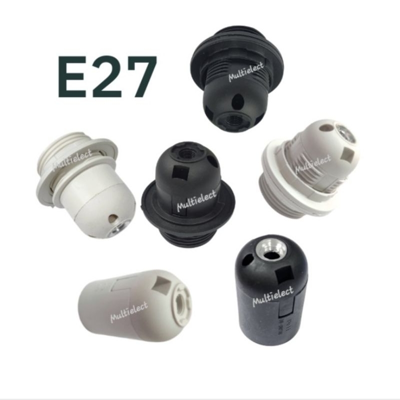 ขั้วรับหลอดไฟ E27 สีขาว/สีดำ T210 เกลียวตลอด,เกลียวครึ่ง หรือแบบเรียบ