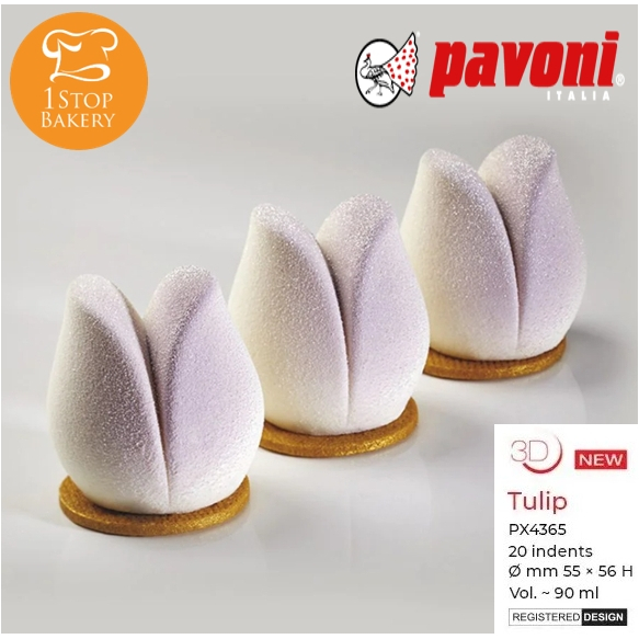 Pavoni PX4365S 3D Pavoflex silicone mould TULIP 400 x 300 mm - 20 indents 55 x h56 mm / พิมพ์ซิลิโคน