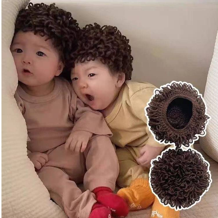 [พร้อมส่ง] หมวกไหมพรมกันหนาวสำหรับเด็ก 3เดือน-5ปี รอบหัว:42-52 cm. หมวกไหมพรมวิกผมหยิก