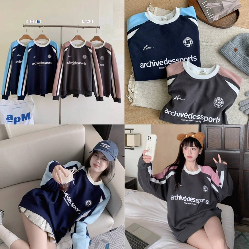 ส่งแมส 🛵 Korean sweater  🩵🩷 เสื้อสเวตเตอร์ ผ้าบุขนคอกลม แขนยาว พิมพ์ลายอักษรด้านหน้า