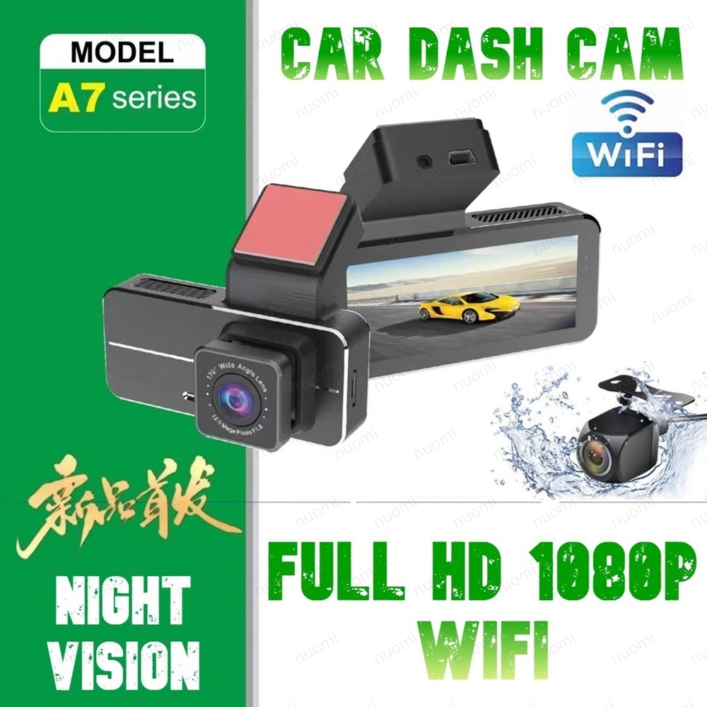 กล้องติดรถยนต์ A7W FULL HD 1080p 12.0MP HDR WiFi 2 กล้องหน้าหลัง ภาพคมชัด มุมมองกว้าง App : Viidure