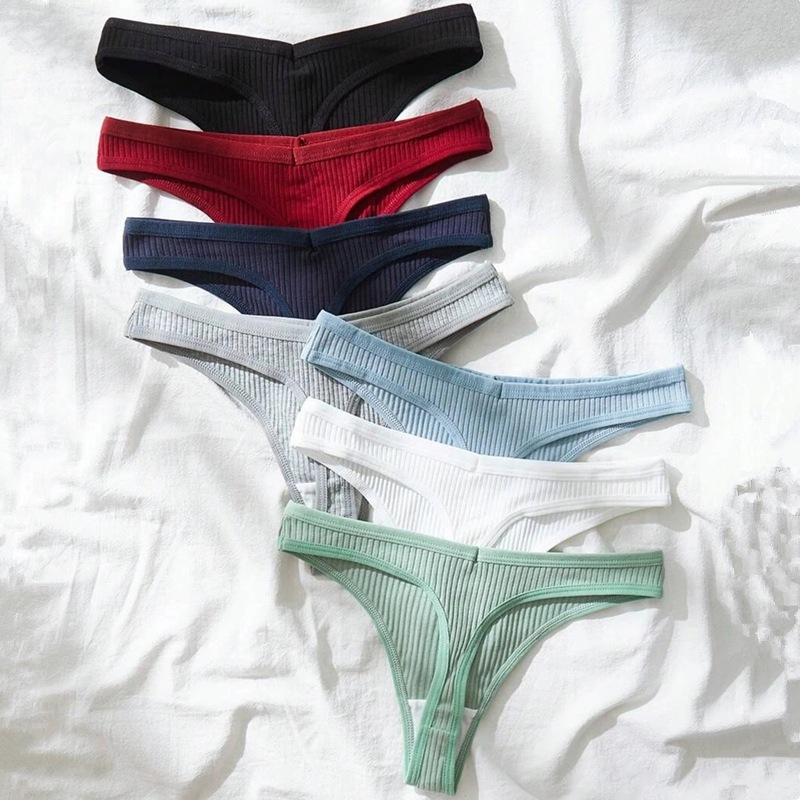 (Ladybragi)👙A-122 กางเกงใน จีสตริง สีพื้น ผ้าร่อง สายเล็ก  พร้อมส่ง