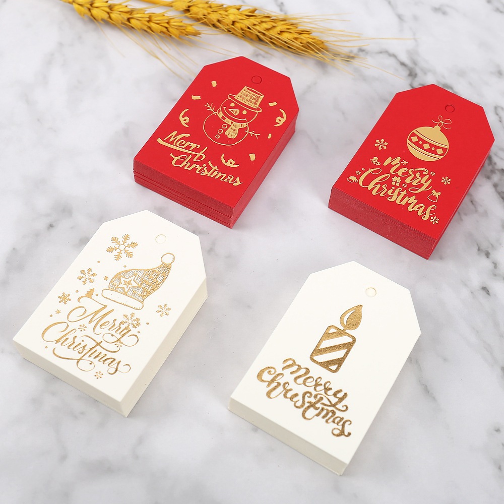กระดาษแท็ก paper tag ป้ายแท็กปั๊มสีทอง Merry Christmas คริสต์มาส ทรงสี่เหลี่ยมตัดมุม