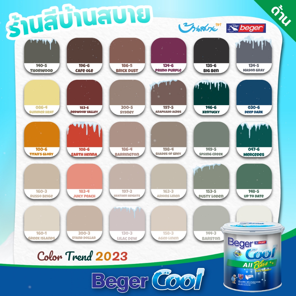 Beger เฉดสี 2023 คูลออลพลัสภายใน 1 ลิตร Cool All Plus ชนิดด้าน Cool All Plus สีทาบ้าน สีทาภายใน เบเยอร์ กลิ่นอ่อน
