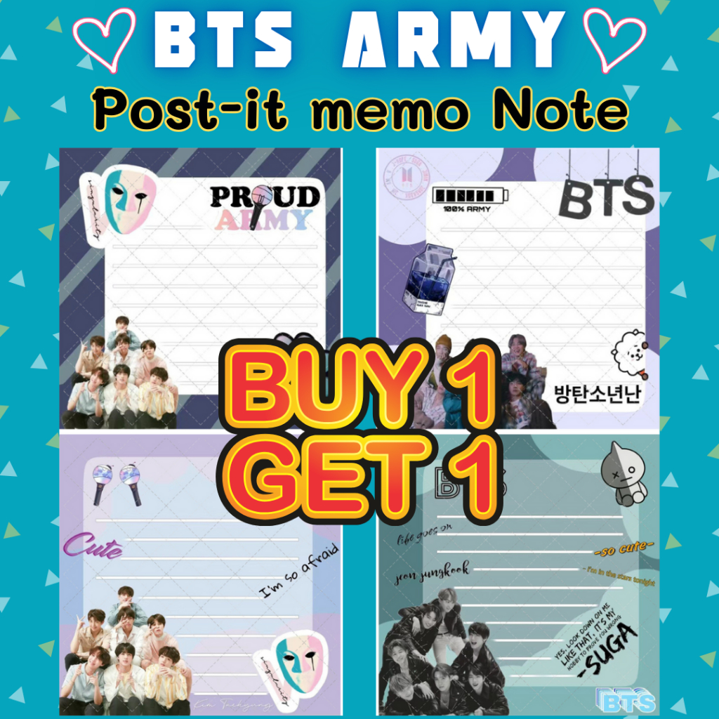1 FREE 1 กระดาษโน้ตมีกาว Post-it 50 แผ่น BTS