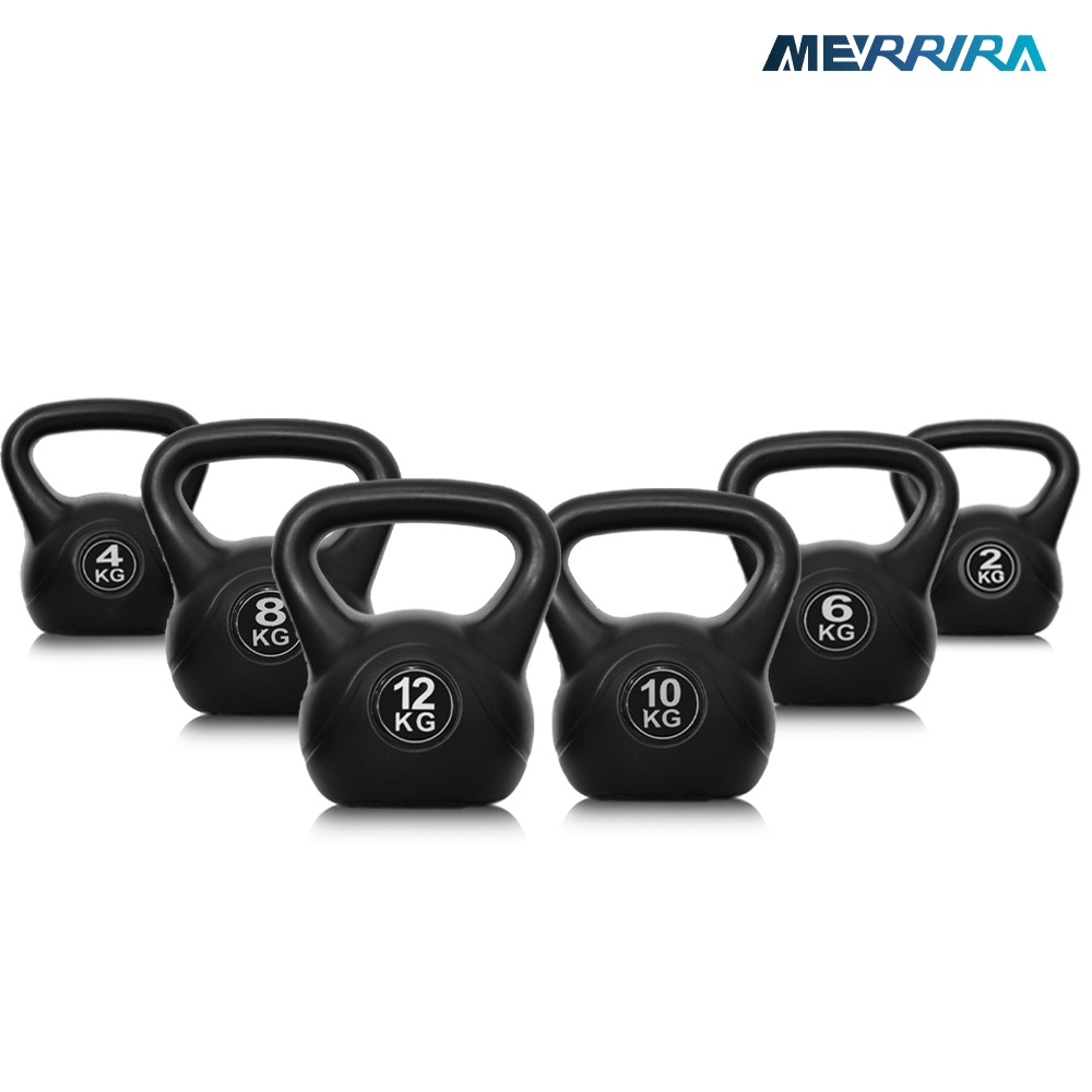 Merrira เคตเทิลเบล Kettlebell 2-8 Kg. ลูกตุ้มยกน้ำหนัก ราคาต่อ 1 ข้าง สีดำ (แบบใหม่)