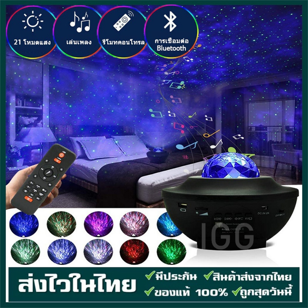 มีของพร้อมส่ง❤ โคมไฟโปรเจคเตอร์ พร้อมลำโพงบลูทูธ ไฟแต่งห้อง sky projector ไฟตกแต่งห้อง โคมไฟดาว ไฟตกแต่งห้องนอน Star Pro