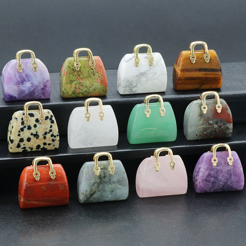 หินคริสตัลธรรมชาติ MINI กระเป๋าถือจี้อเมทิสต์สไตล์ INS Rose Quartz ตกแต่งขายส่ง