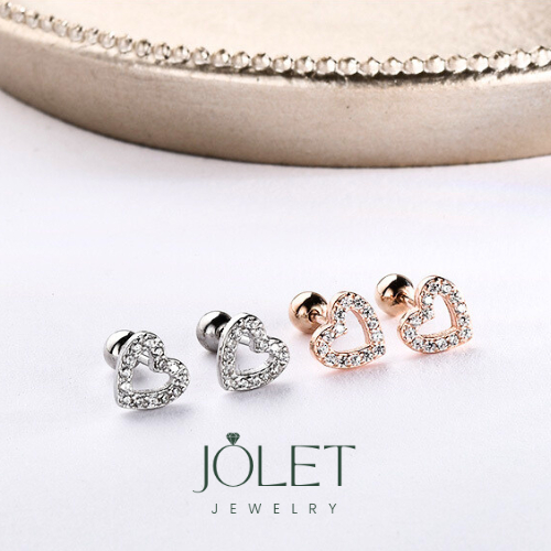 Jolet ต่างหูแบบเสียบเงินแท้หัวใจเพชรสไตล์เกาหลี