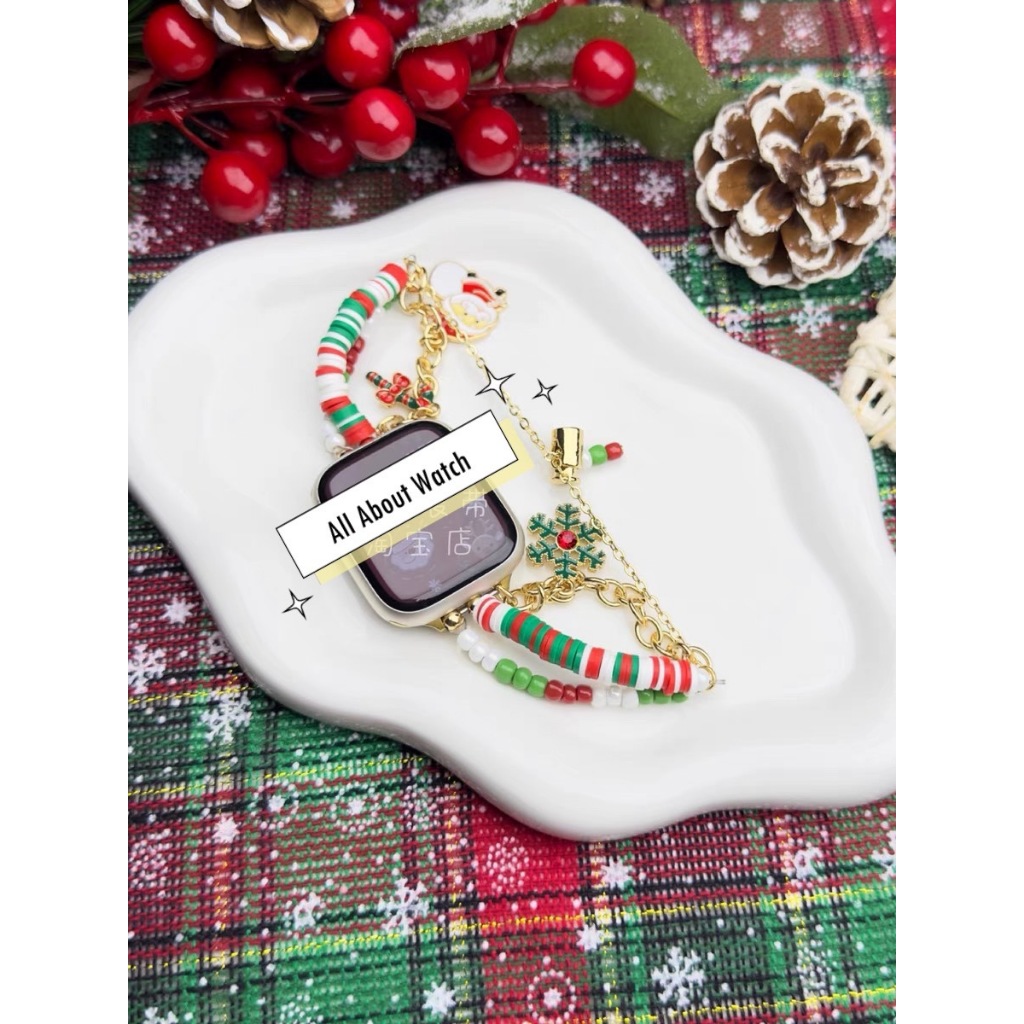 พร้อมส่ง สายสร้อยข้อมือ ลาย Christmas ใช้ได้กับ Smart Watch 9 8 7 6 5 4 3 2 1 Se Ultra 1 2 และ HK9Pr