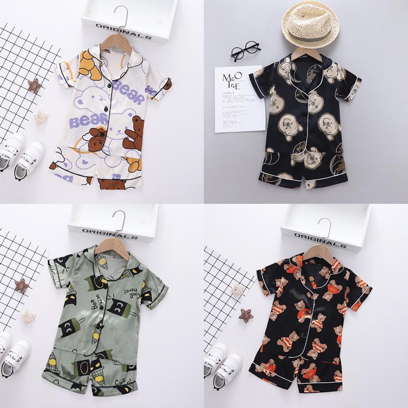 ชุดนอนเด็กผ้าซาติน เสื้อแขนสั้น+กางเกงขาสั้น ไซส์ 80-110 ร้านไทย พร้อมส่ง