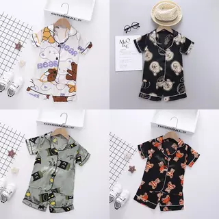 ชุดนอนเด็กผ้าซาติน เสื้อแขนสั้น+กางเกงขาสั้น ไซส์ 80-110 ร้านไทย พร้อมส่ง