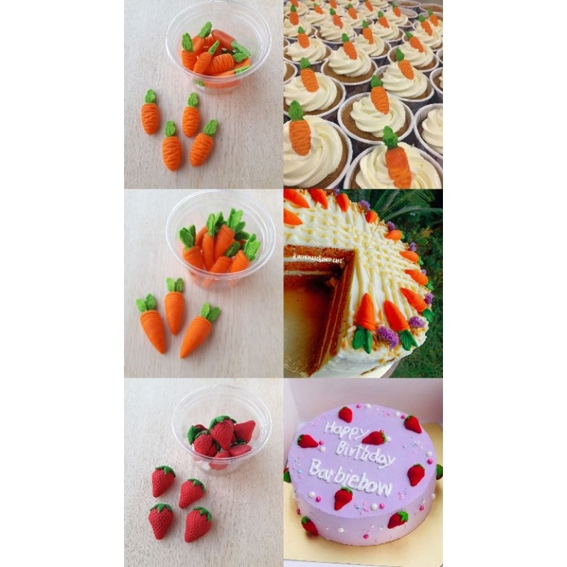 น้ำตาลปั้นแครอท แครอทน้ำตาล สตอเบอรรี่ กัมเพส น้ำตาลปั้น น้ำตาลแต่งเค้ก ของแต่งเค้ก น่ารัก เค้กวันเกิด เค้ก Blue Ribbin