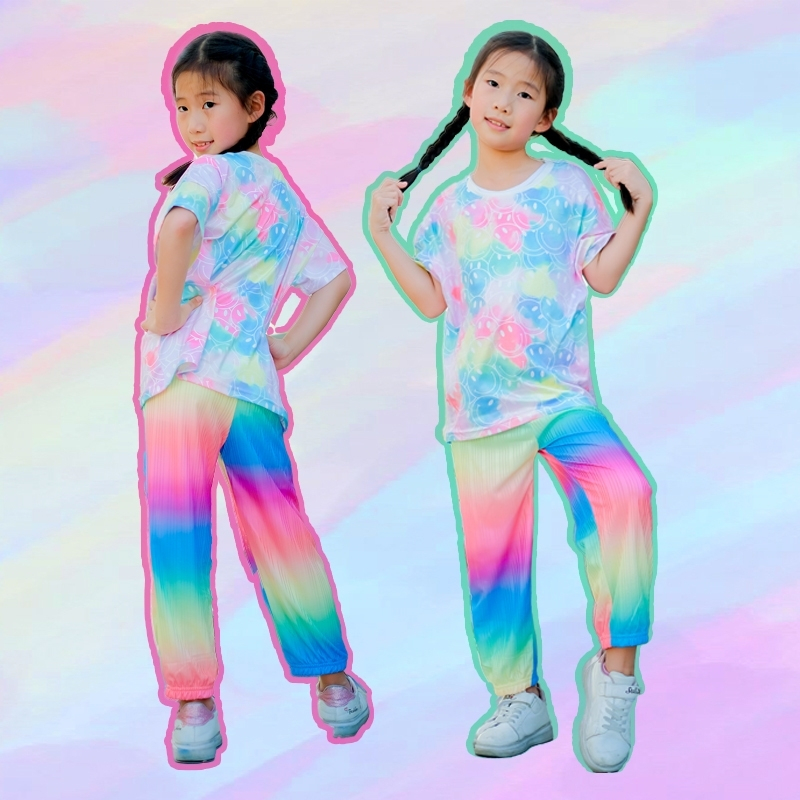 พร้อมส่ง ชุดเซ็ทเด็ก เสื้อมัดย้อมลายยิ้ม+กางเกงมัดย้อม