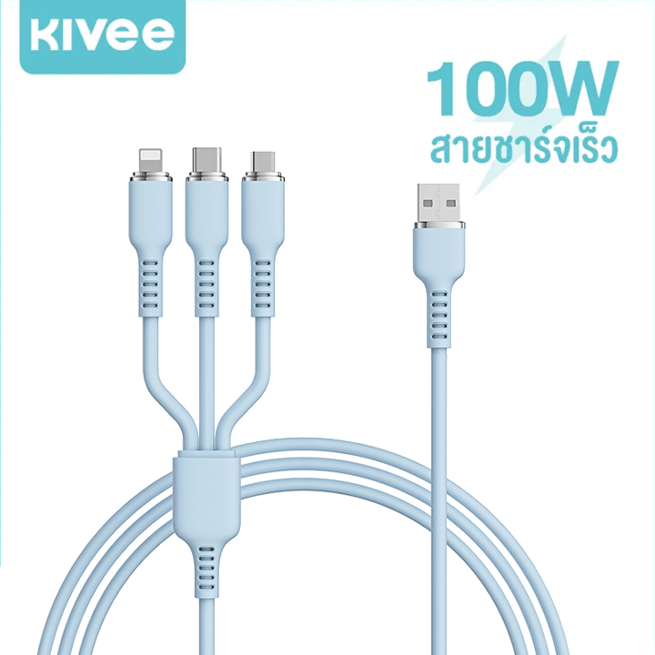 KIVEE 3 in 1 สายเคเบิล USB C 100W PD20W QC18W สายชาร์จโทรศัพท์ Micro USB Type C for phones