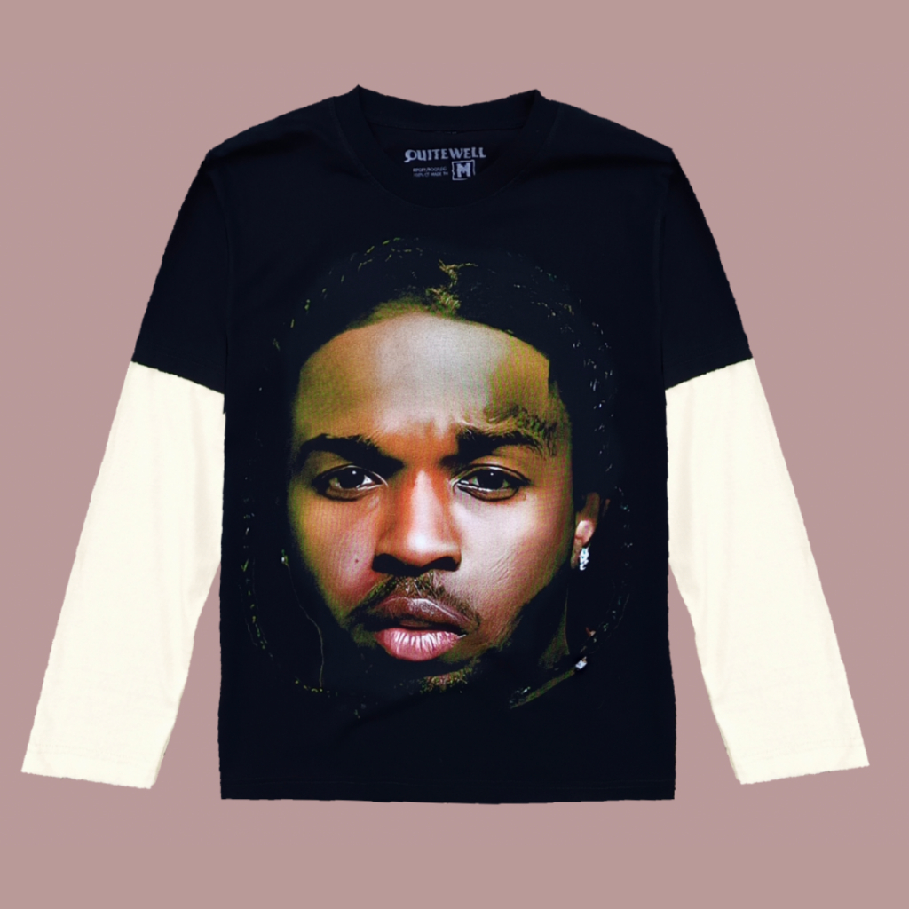QUITEWELL เสื้อยืดแขนยาว 222 POP BLACK แขนยาว แขนต่อ ผู้ชาย Oversize วินเทจ เสื้อสีดำ แขนสีครีม