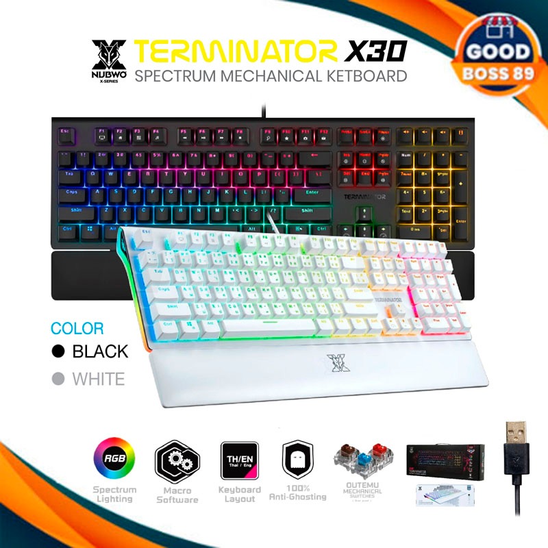 พร้อมส่ง NUBWO X30 TERMINATOR Mechanical Keyboard คีย์บอร์ดเกมส์มิ่ง มี2สวิตส์ Blue และ Red Switch