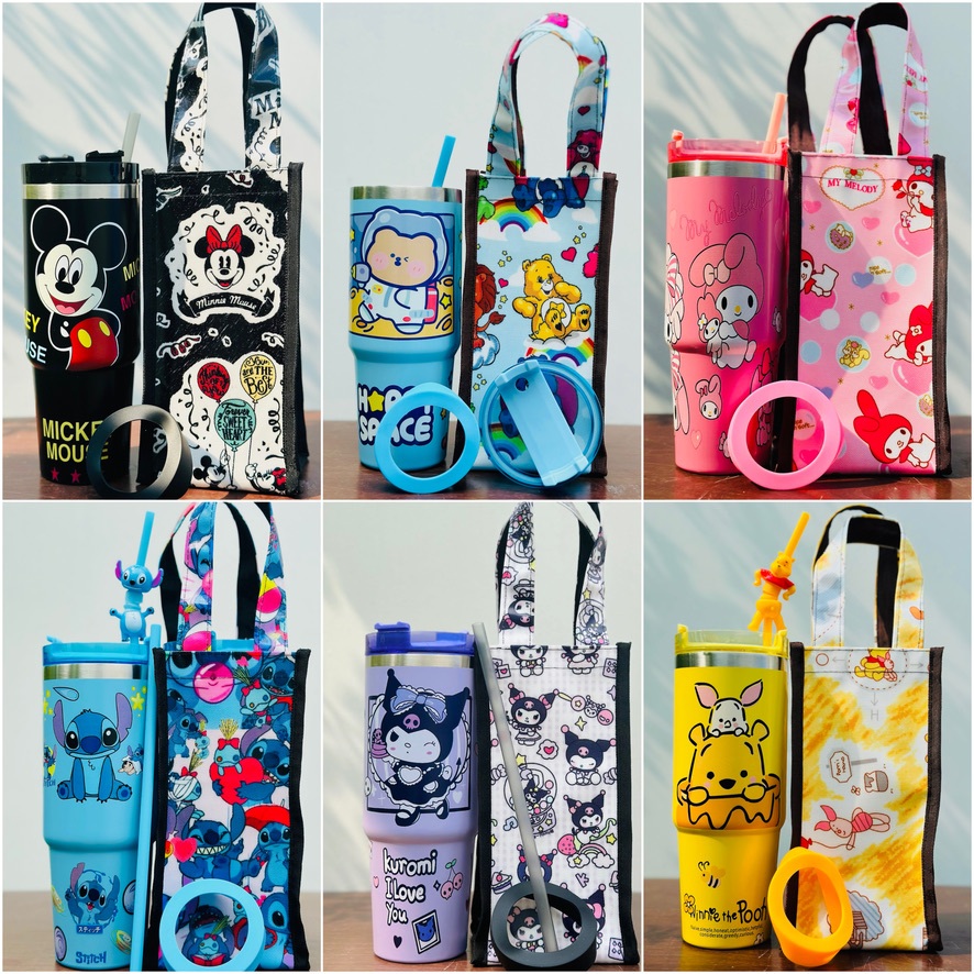 เเก้วรุ่นใหม่ ครบชุดเเก้วเก็บความเย็นลายการ์ตูน ขนาด30ออนซ์ อุปกรณ์ครบชุดตามรูป สเเตนเลส304