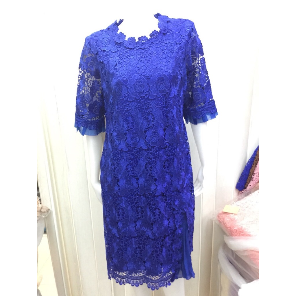 FONชุดเดรสลูกไม้ใส่ออกงาน ทรงยาว มีรอบอก38-40-42-44-46นิ้ว#B9889 - รูปที่ 3