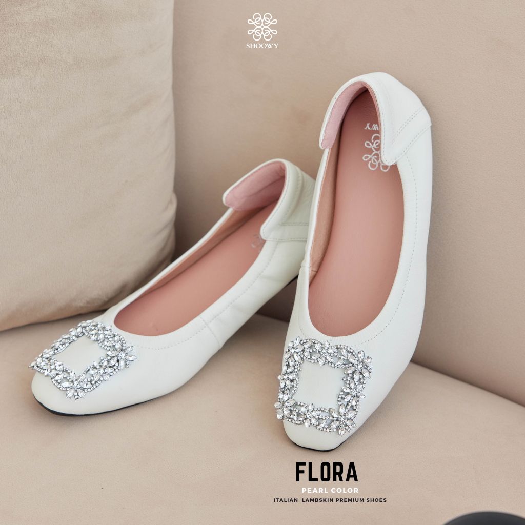 รองเท้าหนังแกะ รุ่น Flora Pearl color (สีขาว)