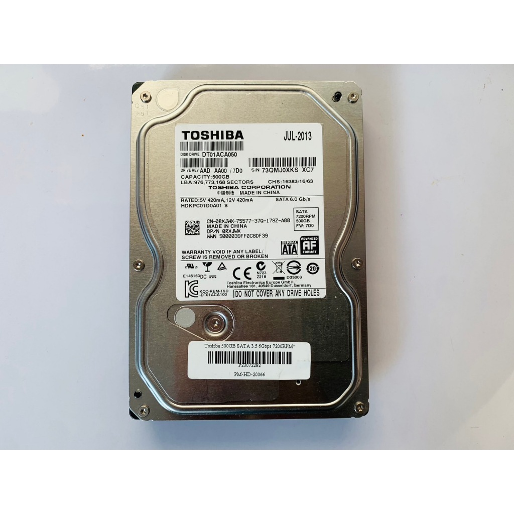 ฮาร์ดดิสก์ HARDDISK มือสอง Toshiba 500GB SATA 3.5 6Gbps 7200RPM" มีประกันร้าน 1 เดือน