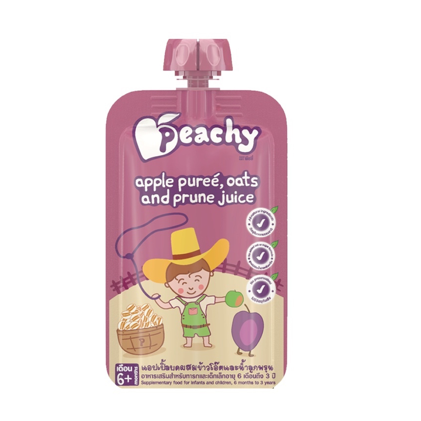 Peachy รสแอปเปิลบดผสมข้าวโอ๊ตและน้ำพรุน 1 ถุง (R20)