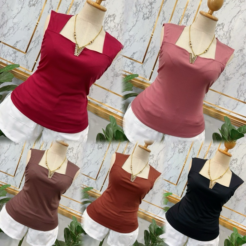 ส่งของทุกวัน เสื้อกล้ามแต่งอะไหล่สาวอวบ ขนาด38-48ยาว24 ผ้าร่อง (กล้ามเพชรผ้าร่อง) ส่งของทุกวัน