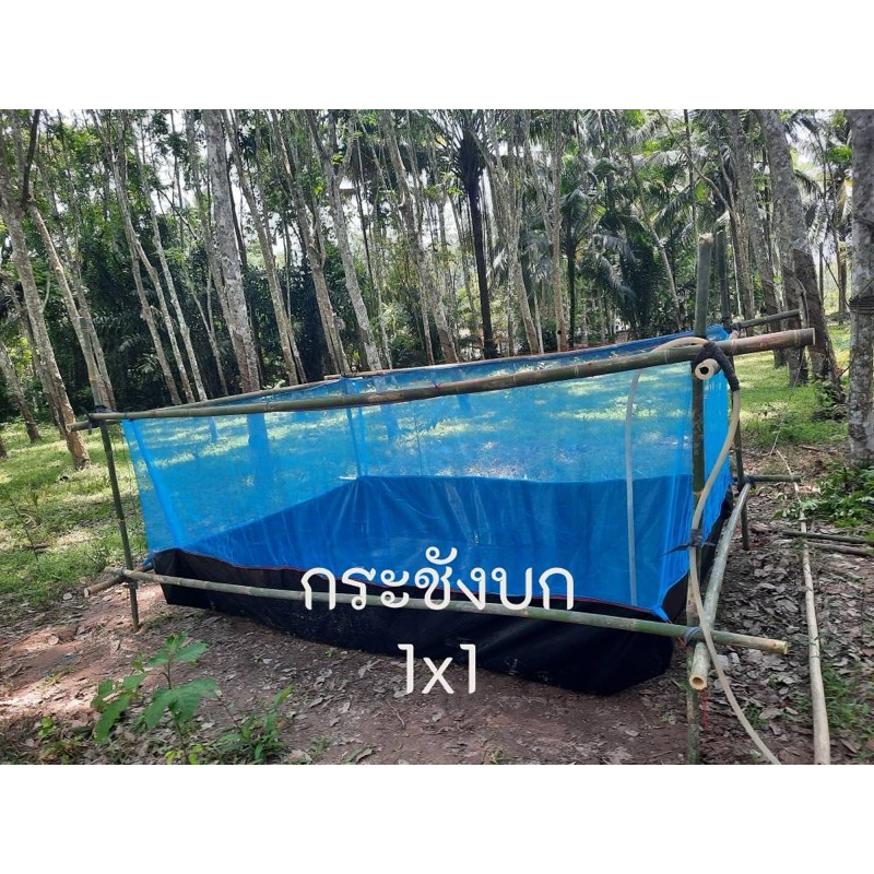 กระชังบกเลี้ยงกบ ปู ปลา กุ้ง หอย ขนาด1x1เมตร ยกขอบสูง30เซน มุ้งสูง90เซน ผ้าHDPE