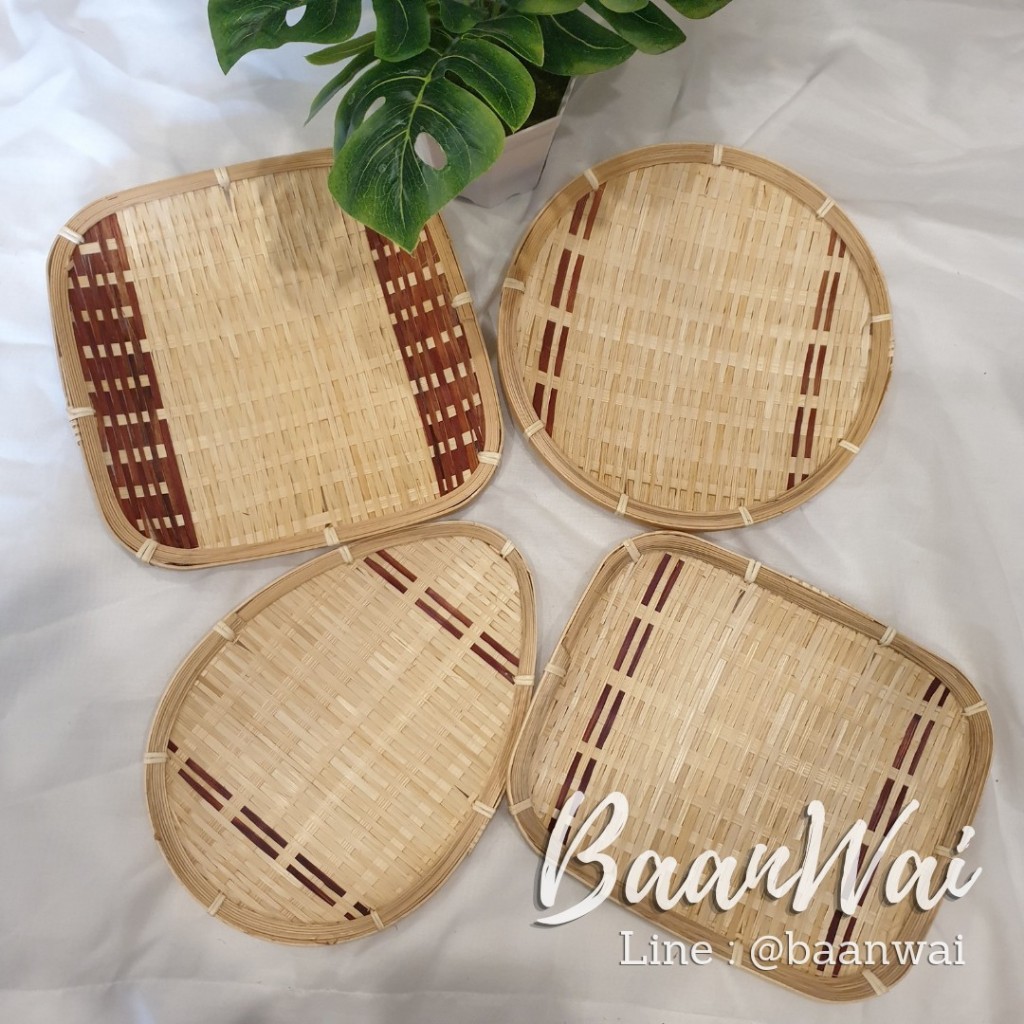 บ้านหวาย-กระด้งไม้ไผ่ (ลายคาดน้ำตาล) กระด้งไม้ไผ่