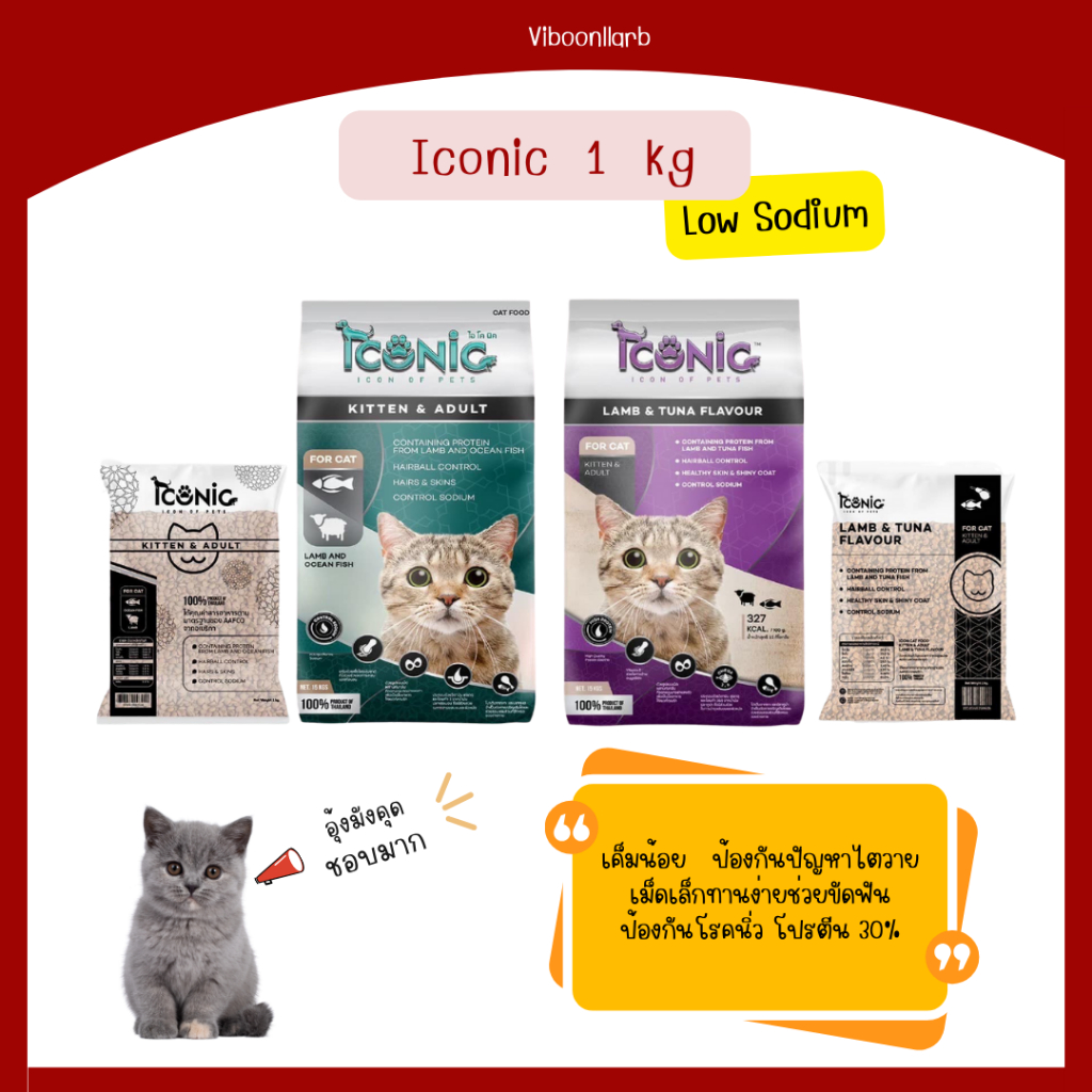Iconic (ไอโคนิค)รสแกะผสมปลาทะเล น้ำหนัก 1 kg เค็มน้อย โปรตีน 30% ลดขนร่วง