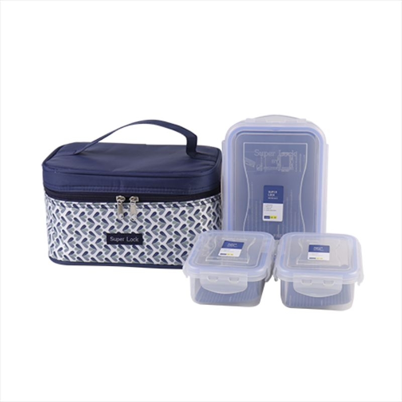 Super Lock set 3 ชิ้น กล่องใส่อาหารพร้อมกระเป๋าเก็บความร้อน รุ่น 6115-6114x2 AAA