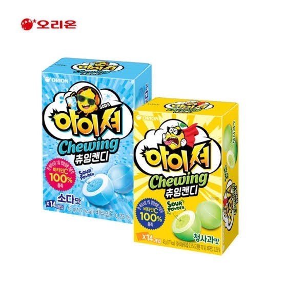 Orion Chewing Sour Candy Soda Green Apple 42g ลูกอมเกาหลี เปรี้ยวจี๊ด รสโซดา แอปเปิ้ลเขียว 오리온 아이셔 츄잉캔디 소다 청사과 พร้อมส่ง