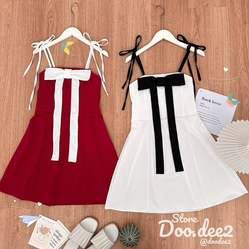 ♦️DOODEE2♦️03/1เดรสสายเดี่ยวผูกโบว์ คาดโบว์ที่อก งานน่ารัก