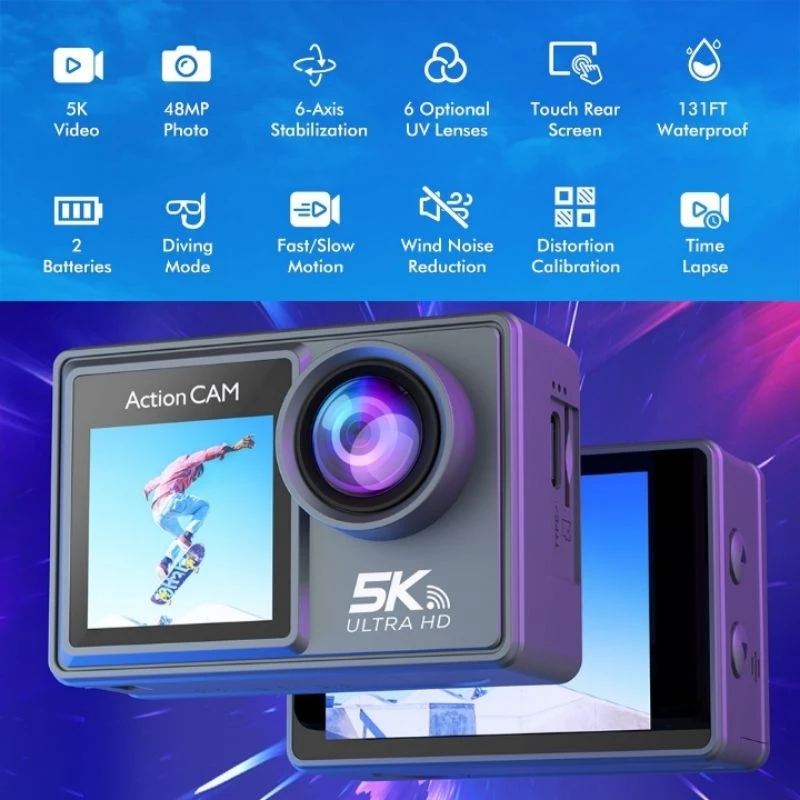Action Camera 5K WiFi กล้องติดหมวกกันน็อค กล้องติดมอเตอร์ไซค์