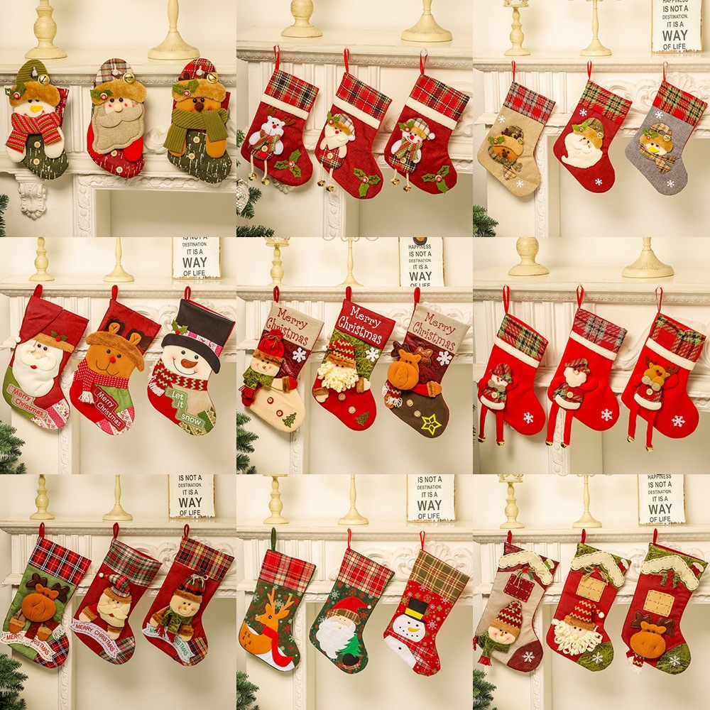 พร้อมส่ง ถุงเท้าประดับต้นคริสต์มาส ของตกแต่งต้นคริสต์มาส ถุงเท้าChristmas ถุงเท้าคริสต์มาส