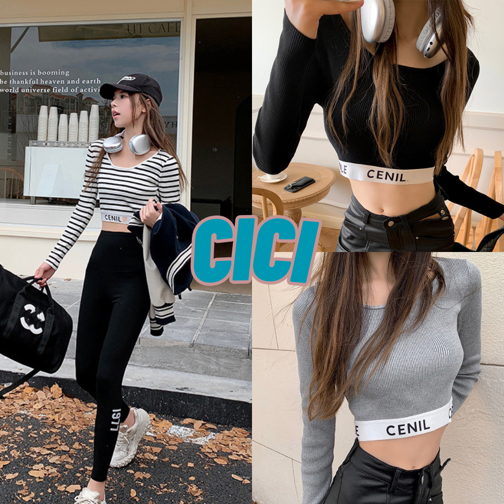 Cici(NO.A1790)Knitt CL Top เสื้อครอปไหมพรมทรงเข้ารูป ดีเทลทอร่องสวยคัตติ้งเป๊ะมากกก
