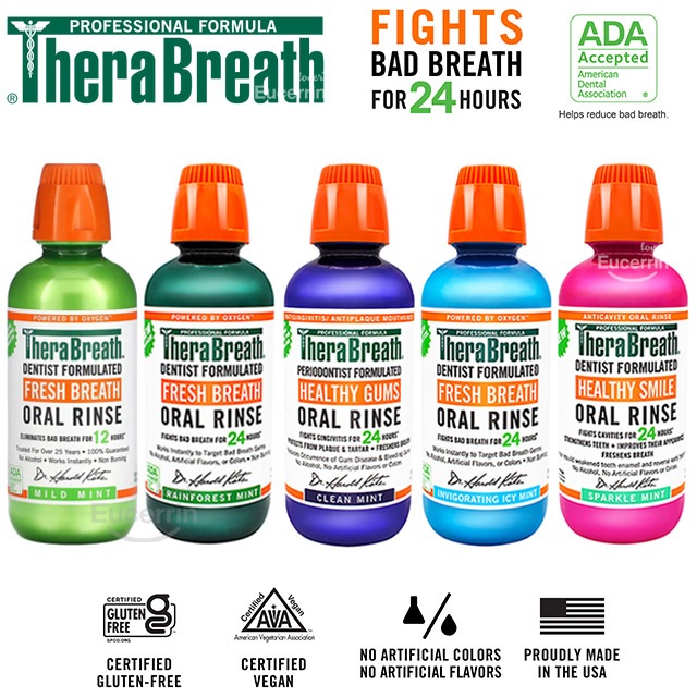 น้ำยาบ้วนปาก TheraBreath, Fresh Breath, Oral Rinse, Mild Mint, 16 fl oz (473 ml)