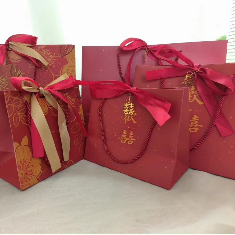 🌷พร้อมส่ง🌷(1ใบ)ถุงกระดาษ หูหิ้ว สีแดง ตุรุษจีน งานมงคลต่างๆ ใส่ของรับไหว้ ของชำร่วย(ลายคำจีน) - รูปที่ 5