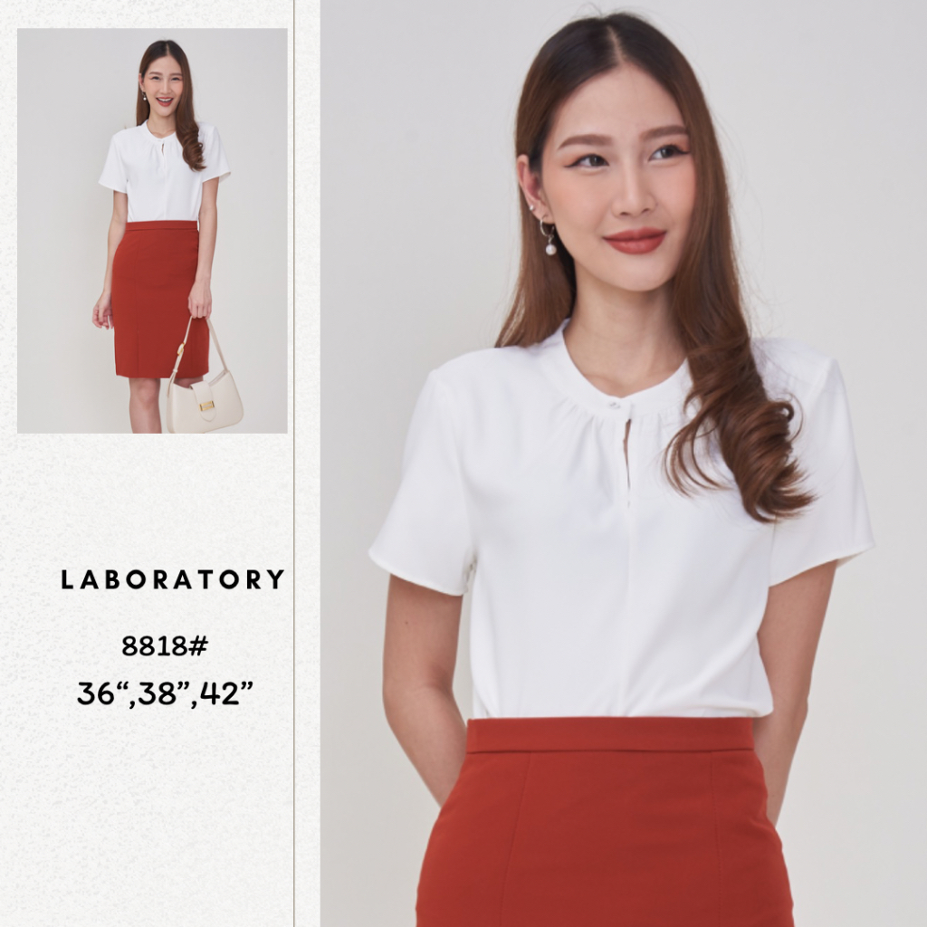 Laboratory เสื้อ 8818# คอกลมรูดคอ ติดกระดุมหน้าแขนสั้น ไซส์ 36,38,42