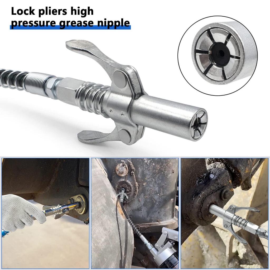 [Free:30cmสายยาง+ถุงมือ] 10000PSI หัวอัดจาระบีแรงดันสูง หัวอัดจารบี (มือบีบล็อค) 1/8 BSP 