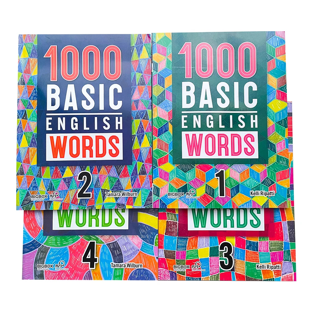 4 books/set 1000 Basic English words learning Level 1-4 Primary School Common Dictionary Textbook Workbook books for kid