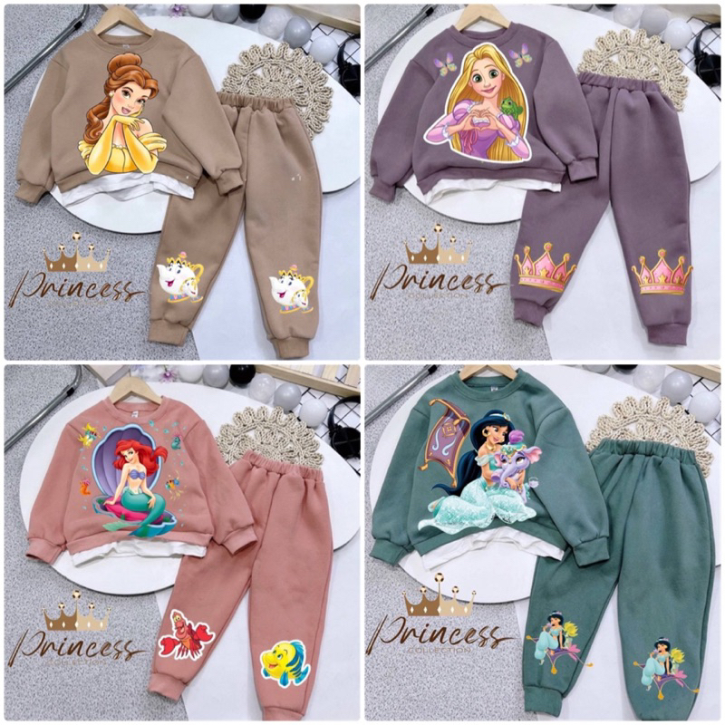 ชุดเซต Disney Princess เจ้าหญิงดีสนีย์ น่ารักมั่กมากก เสื้อแขนยาว+กางเกงขายาว ใส่อุ่นๆต้อนรับหน้าหนาว