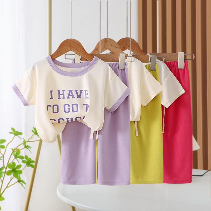 ชุดแขนสั้นลำลองเด็กผู้หญิง กางเกงขายาว Set 2 ชิ้น เนื้อผ้านุ่มใส่สบาย 2-8ปี PKS139